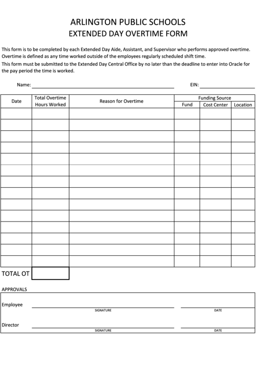 Extended Day Overtime Form Printable pdf