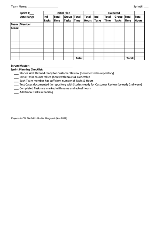 Sprint Tracking Template