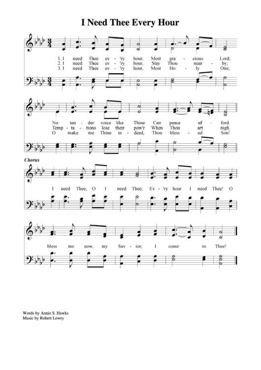 I Need Thee Every Hour (Sheet Music) Printable pdf