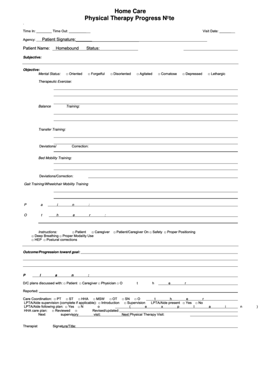 Physical Therapy Progress Note Template Printable pdf