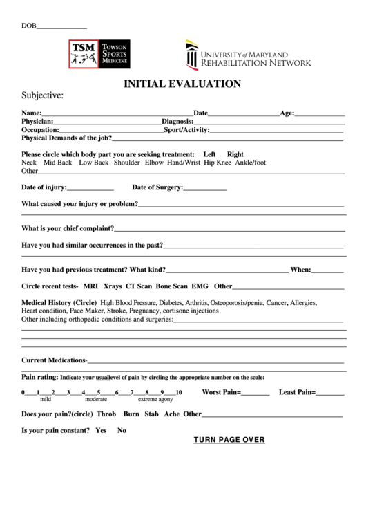 Initial Medical Evaluation Form Printable pdf