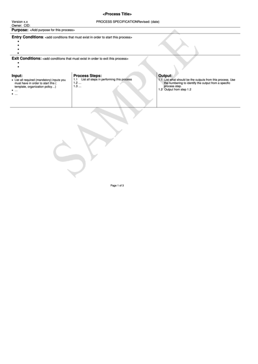 Process Specification Template Printable pdf