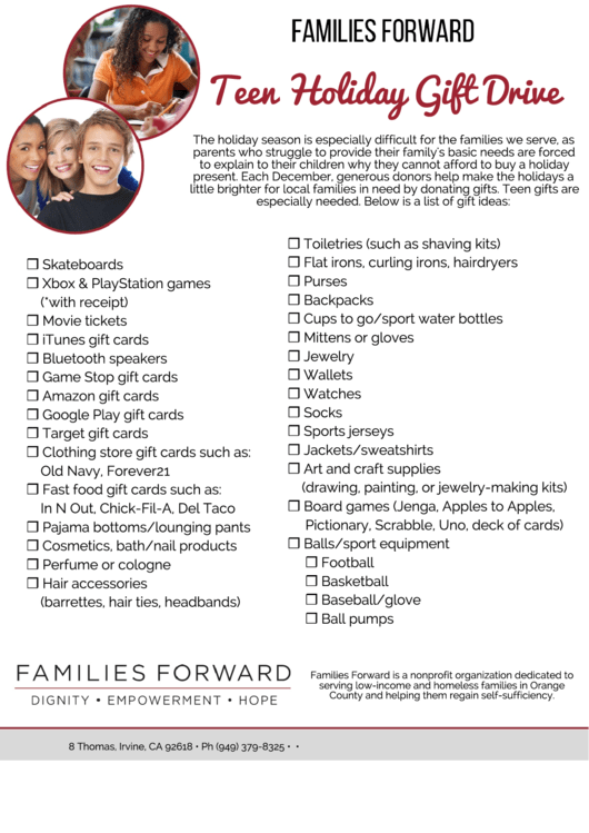 Teen Gift Drive Checklist Template