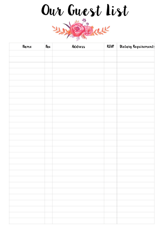 Wedding Planner Guest List Printable Pdf Download