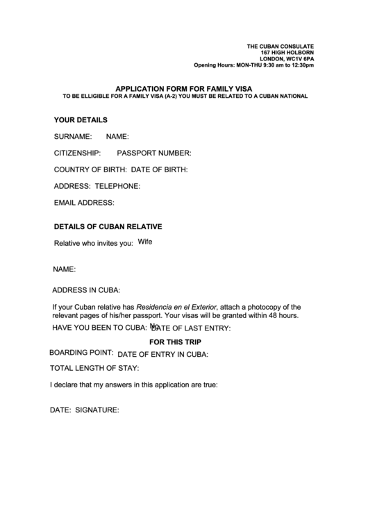 Fillable Application Form For Family Visa Printable Pdf Download