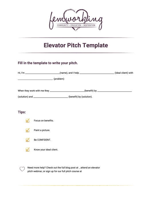 Elevator Pitch Template Printable pdf