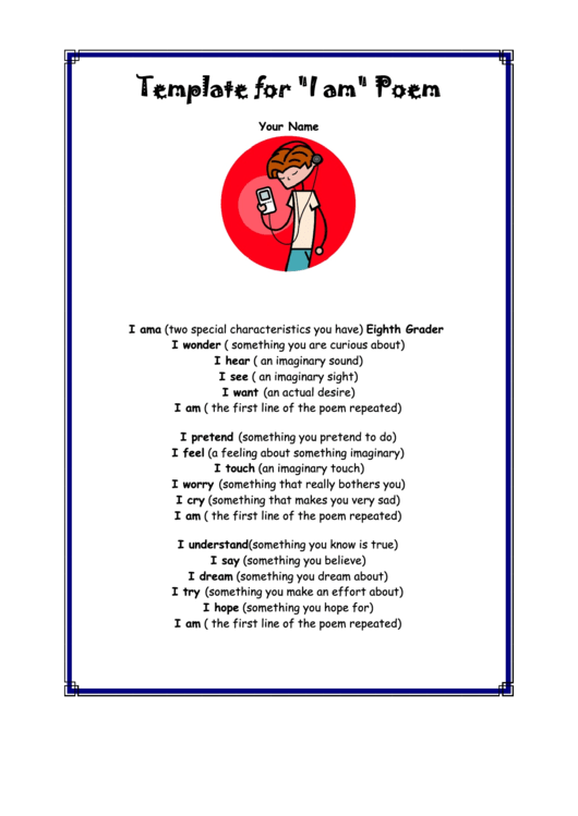Template For An "I Am" Poem Printable pdf