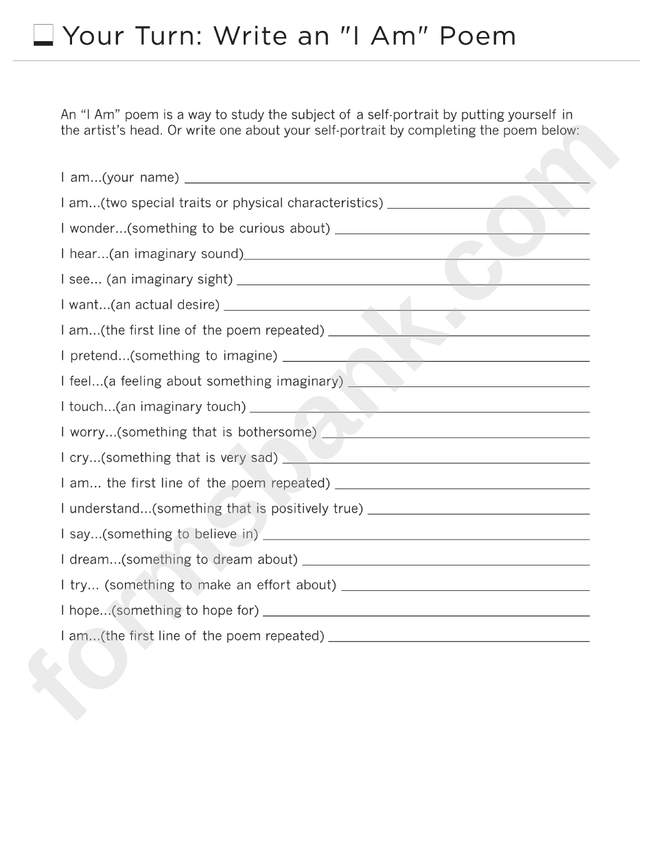 I Am Poem Template printable pdf download