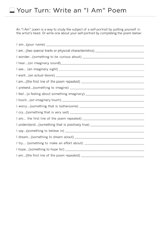 I Am Poem Template Printable pdf