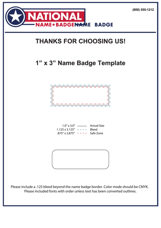 1"X3" Name Badge Template Printable pdf