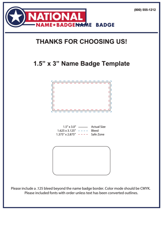 1.5"X3" Name Badge Template Printable pdf