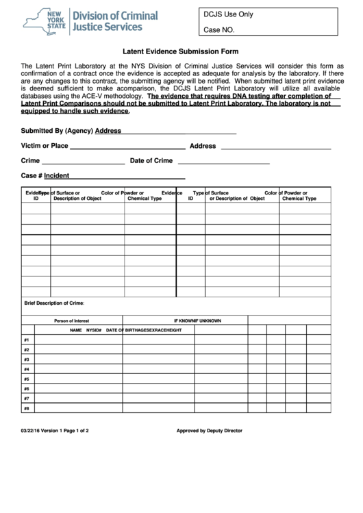 Fillable Latent Evidence Submission Form Dcjs Printable pdf