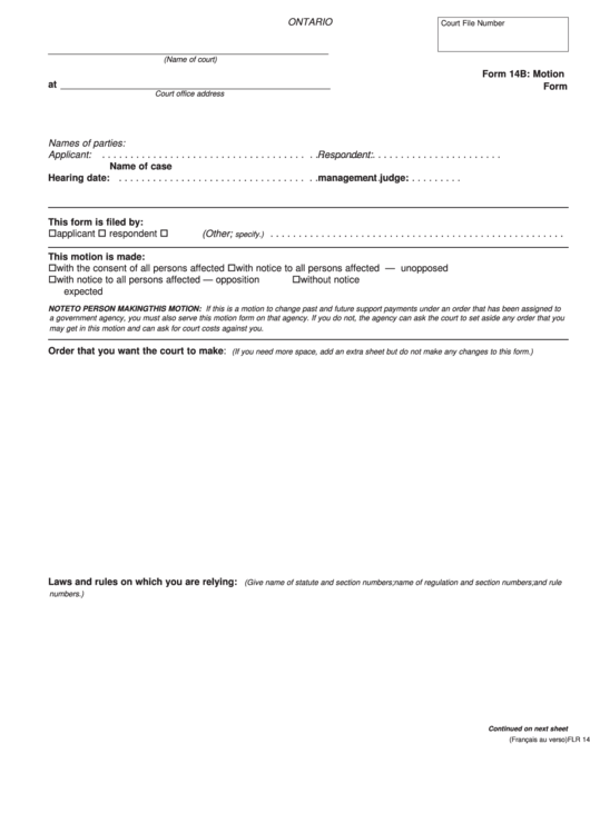 Form 14b - Motion Form Printable pdf