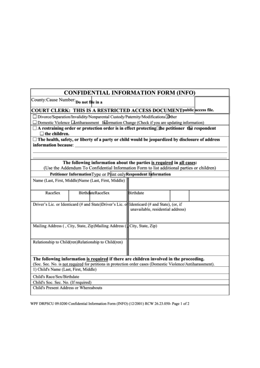 Confidential Information Form Printable pdf
