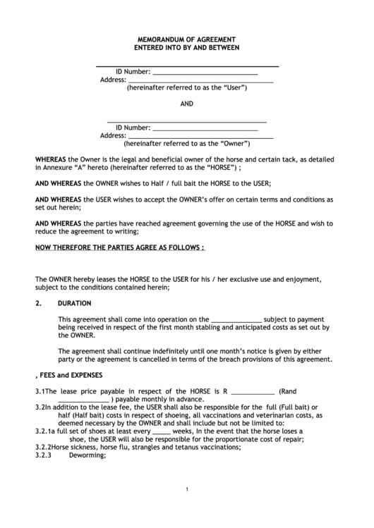 Memorandum Of Agreement Template Printable pdf
