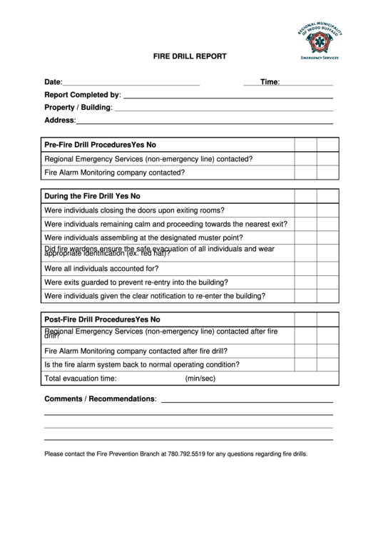 Fire Drill Report Form - Regional Municipality Of Wood Buffalo