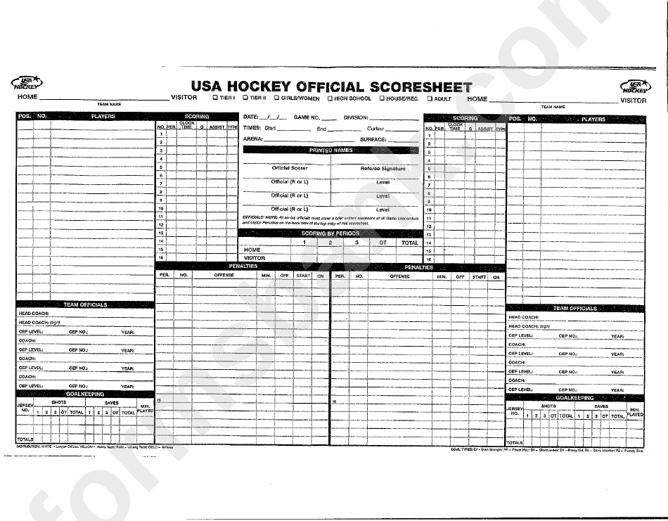 Usa Hockey Score Sheet Printable Pdf Download