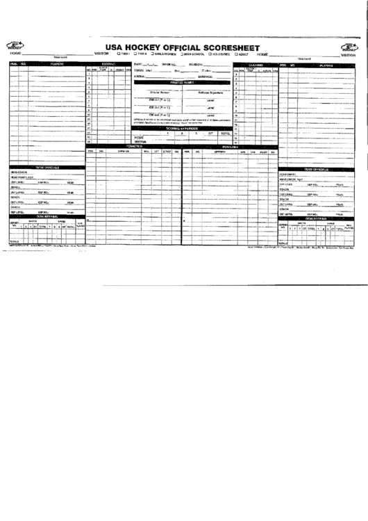 Usa Hockey Score Sheet Printable pdf