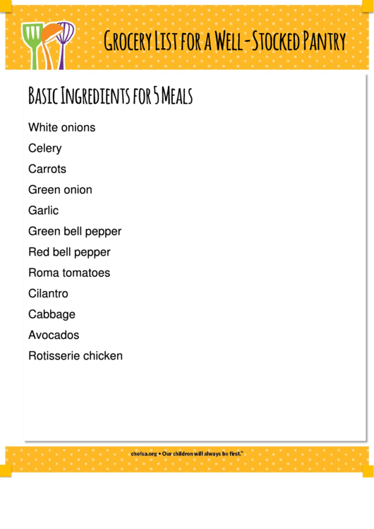Grocery List For A Well-Stocked Pantry Printable pdf