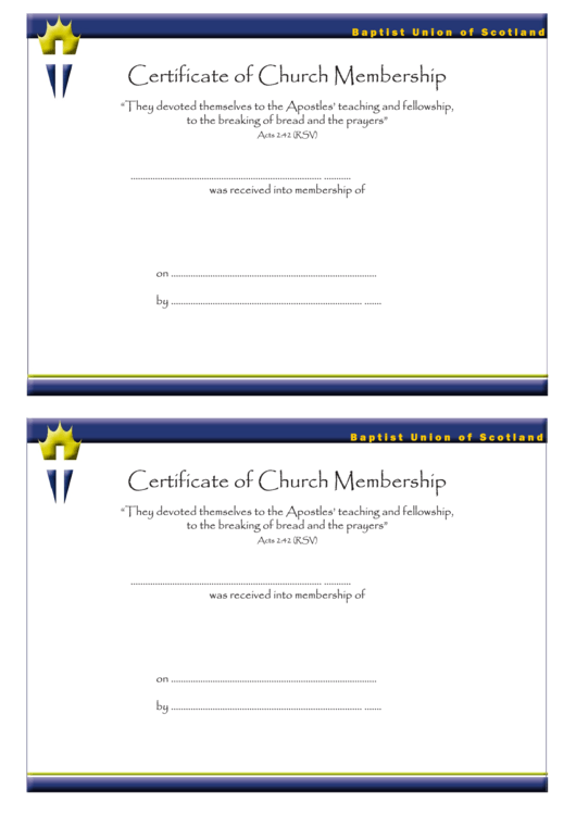 Certificate Of Church Membership Printable pdf