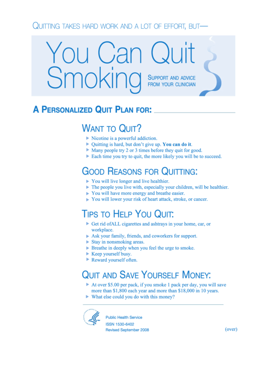Quitting Smoking Planner: "You Can Quit Smoking" Printable pdf