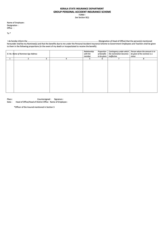 Fillable Group Personal Accident Insurance Scheme Printable pdf