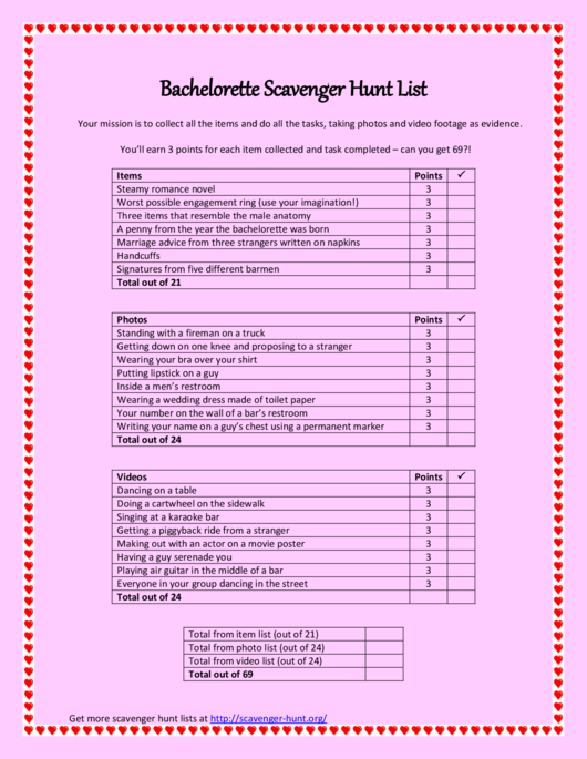 Bachelorette Scavenger Hunt List Printable pdf
