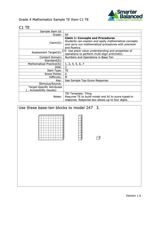 Grade 4 Mathematics Sample Te Item C1 Te Printable pdf