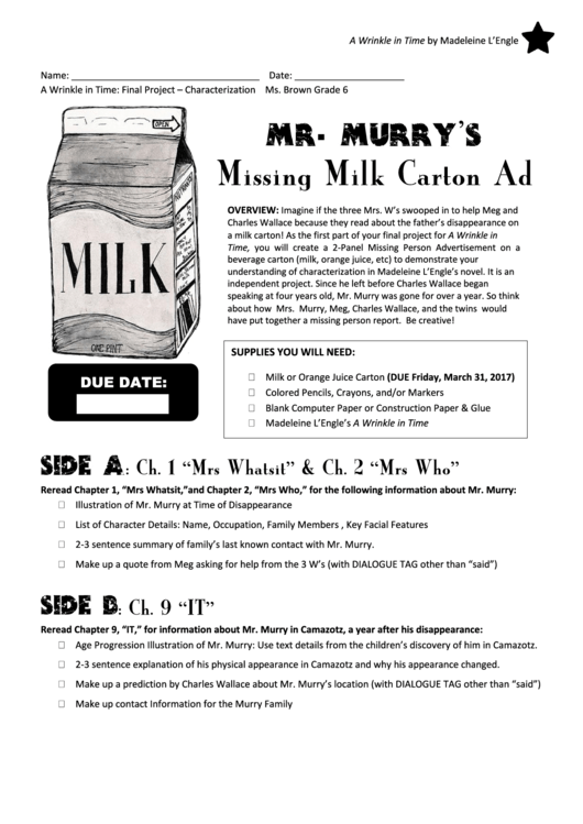 Missing Milk Carton Ad Template Printable pdf