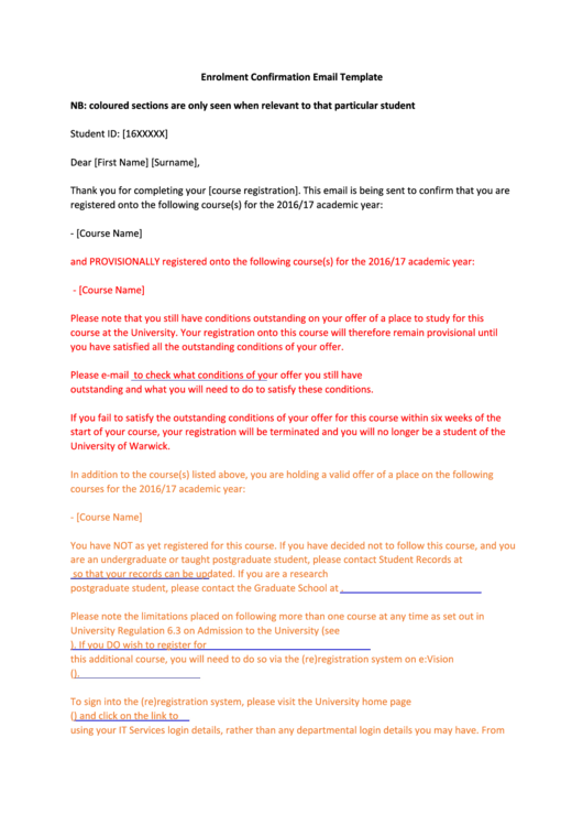 Sample Enrolment Confirmation Email Template Printable pdf