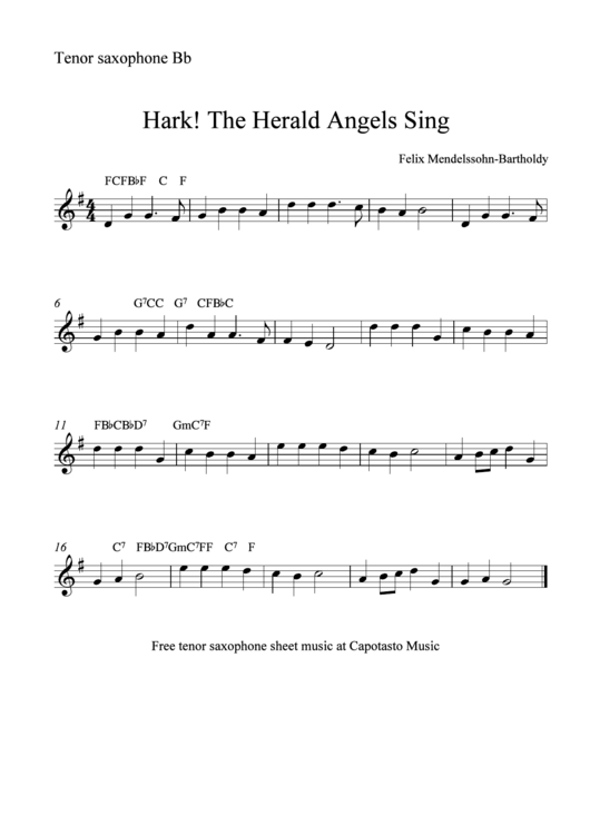 Tenor Saxophone Bb - Hark! The Herald Angels Sing Printable pdf