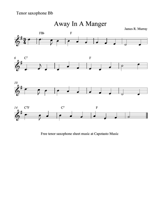 Tenor Saxophone Bb - Away In A Manger Printable pdf