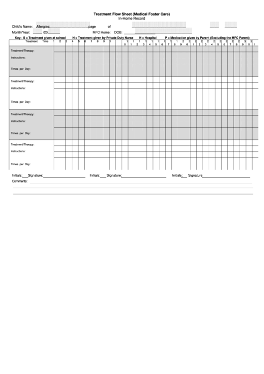 Treatment Flow Sheet Template (Medical Foster Care) Printable pdf