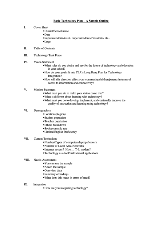 Basic Technology Plan - A Sample Outline Printable pdf