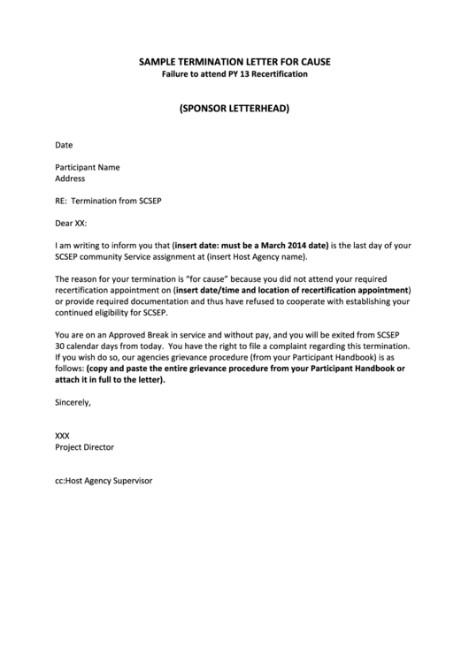 Sample Termination Letter For Cause