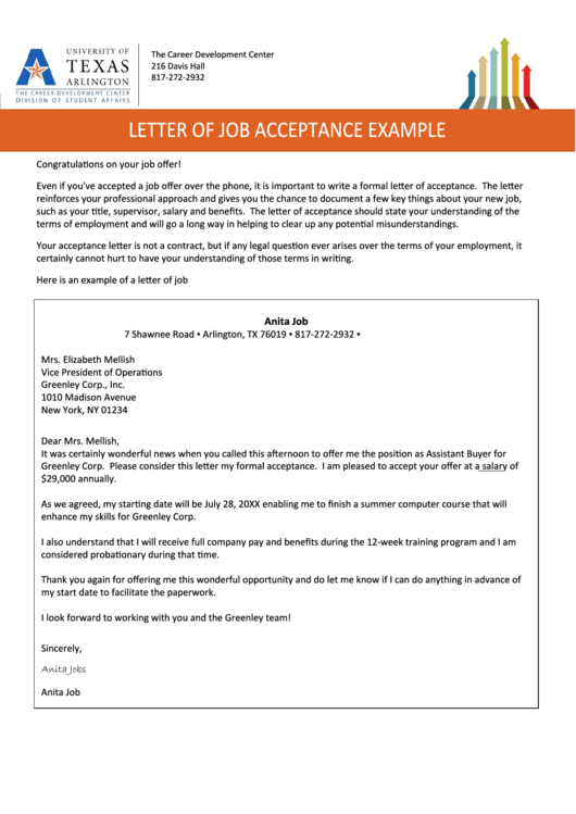 Letter Of Job Acceptance Example