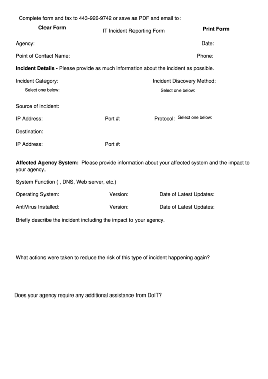 Fillable Sample It Incident Reporting Form Printable pdf