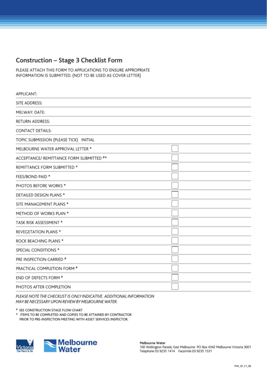 Construction Checklist Form Printable pdf