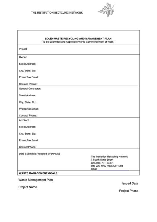 Solid Waste Recycling And Management Plan Printable Pdf Download