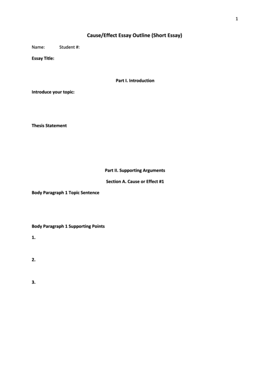 Fillable Cause/effect Essay Outline Template (Short Essay) Printable pdf