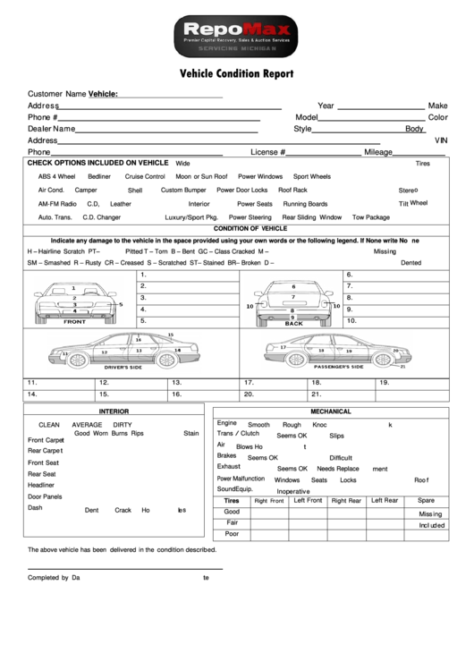 Vehicle Condition Report Template