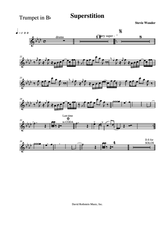 Superstition - Stevie Wonder (Trumpet In B) Printable pdf