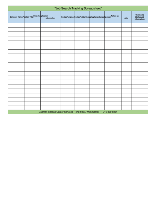 Job Search Tracking Spreadsheet printable pdf download
