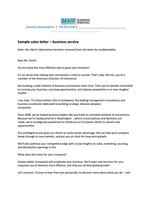 Sample Sales Letter - Business Service Printable pdf
