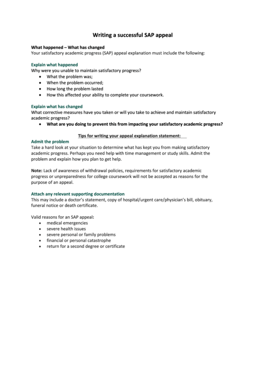 Writing Sap Appeal Letter