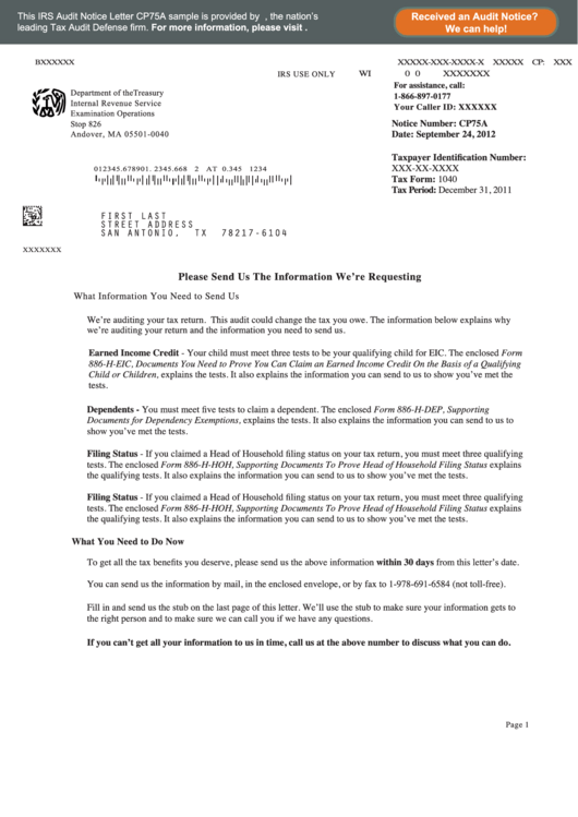 Irs Audit Letter Cp75a Sample