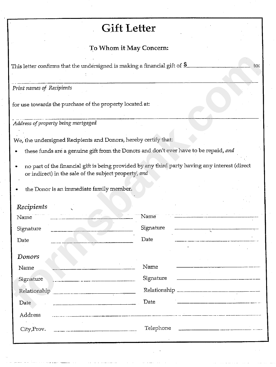 Financial Gifting Letter Template