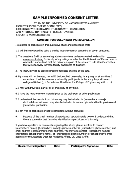 Sample Informed Consent Letter Template Printable pdf