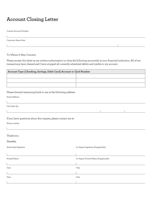 Account Closing Letter Template