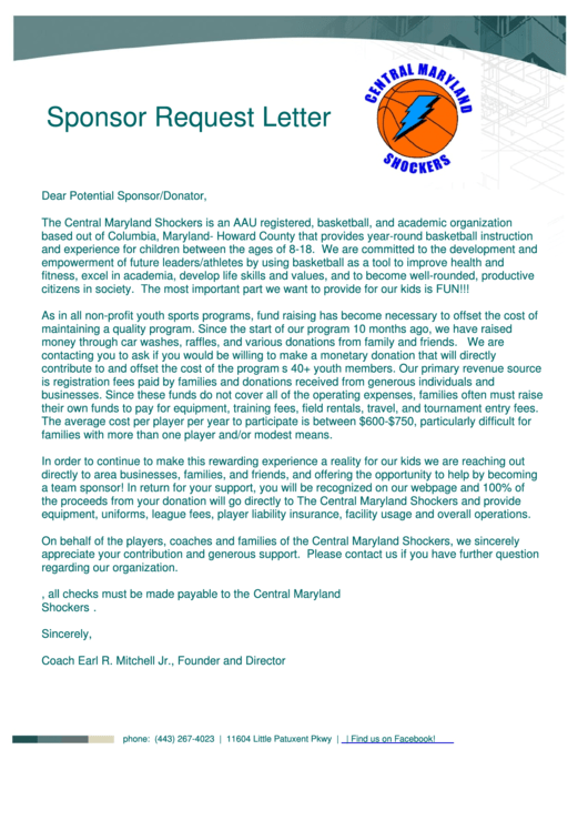 Sample Sponsor Request Letter Template Printable pdf